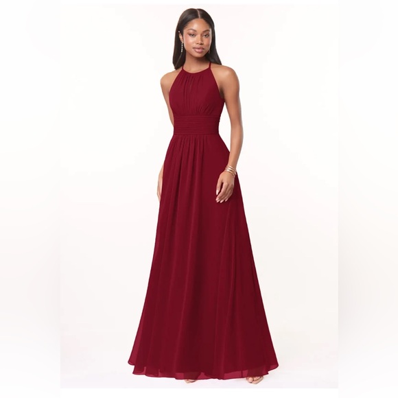 NWT AZAZIE Bonnie Burgundy Bridesmaid A-Line Keyhole Chiffon Maxi Dress size A4 - Picture 1 of 8